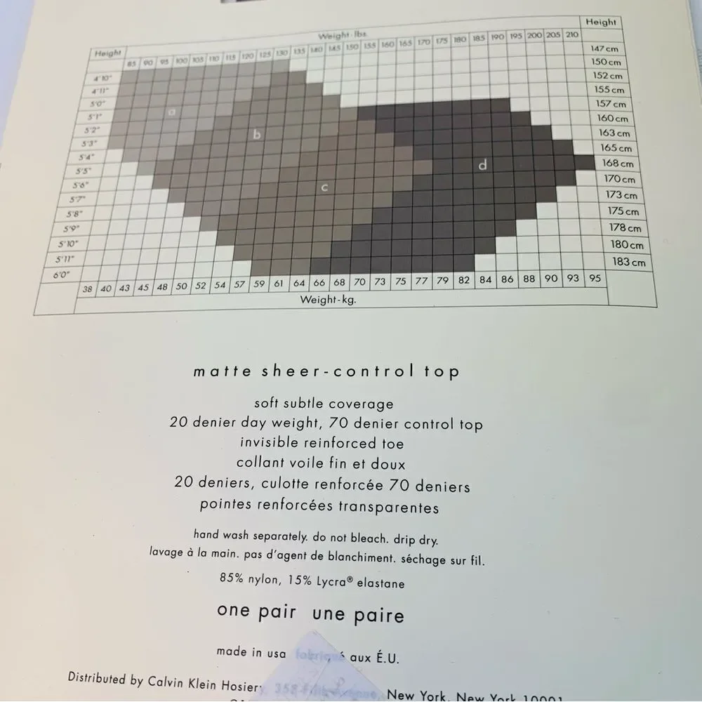 VTG Calvin Klein Matte Sheer Deep 2 Control‎ Top Pantyhose NIP